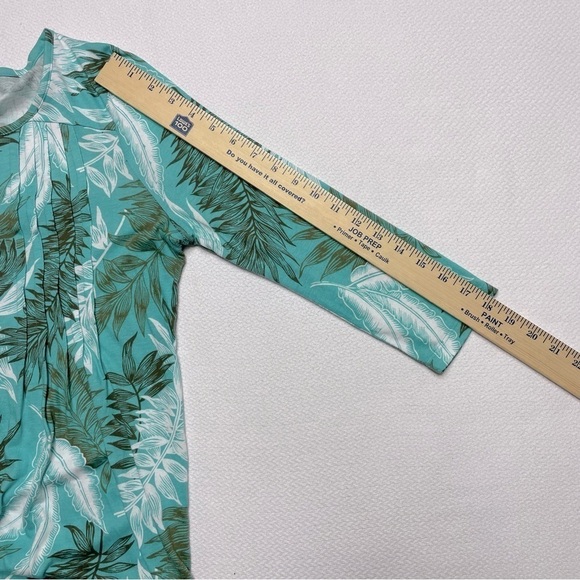 Talbots Pleated Palm Frond Tunic Top 3/4 Sleeve Turquoise, Brown, White Size MP - Picture 9 of 11